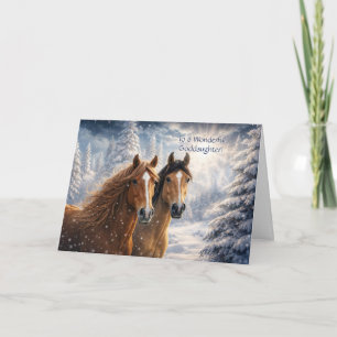 Cartão De Festividades Afilhada Natal com Cavalos na Neve