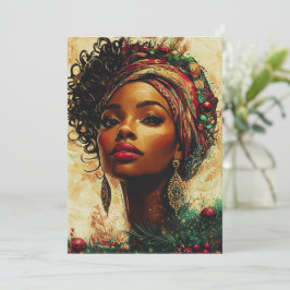 Cartão De Festividades Afrocentric Christmas Queen–Flat Holiday Card
