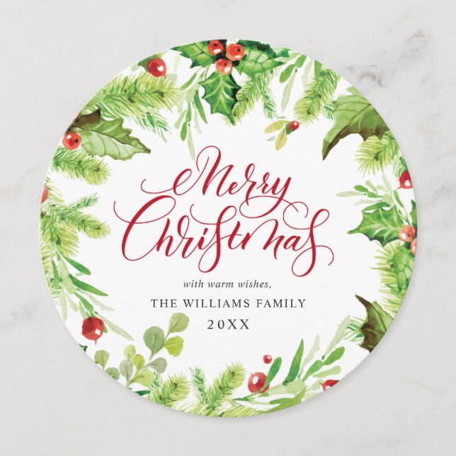 Cartão De Festividades Agradecimento de Natal Festivo de Azevinho Baga de (Frente)