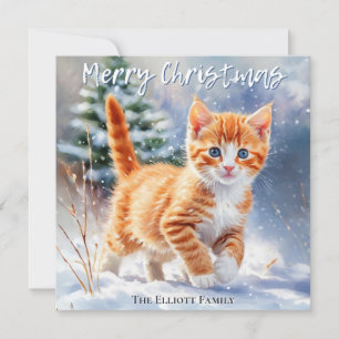 Cartão De Festividades Água Colorida Bonita Gatinho Laranja Neve Natal