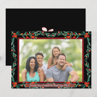 Cartão De Festividades Água-forte Botânica de Azevinho de Natal Folhagem