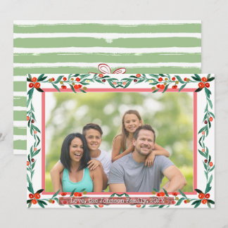 Cartão De Festividades Água-forte Botânica de Azevinho de Natal Foto Folh