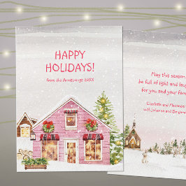 Cartão De Festividades Água-forte Cabine Rosa Natal