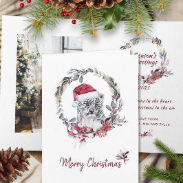 Cartão De Festividades Água-forte de leopardo bebê Um Foto Feliz Natal