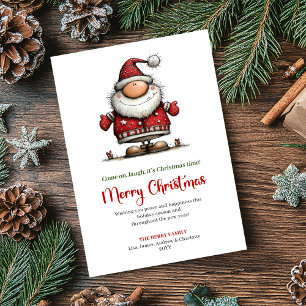 Cartão De Festividades Água-forte Divertido Papai Noel Saudação Clássica