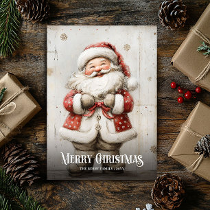 Cartão De Festividades Água-forte Nostálgica Natal Vermelho Branco Papai