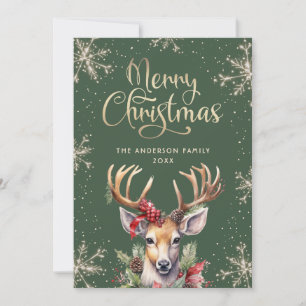 Cartão De Festividades Água verde Veado Natal Feliz em Aquarela