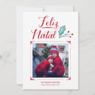 Cartão De Festividades Aguarela e Caligrafia   Feliz Natal