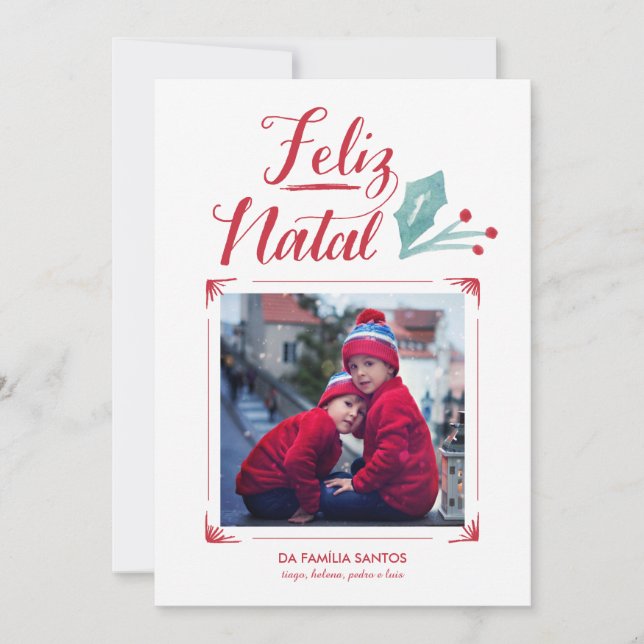 Cartão De Festividades Aguarela e Caligrafia | Feliz Natal (Frente)
