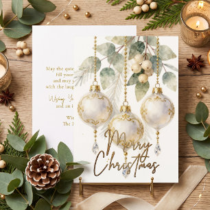 Cartão De Festividades Aguarela Eucalipto Enfeite de Natal em Dourado