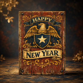 Cartão De Festividades Águia Escudo Ano Novo Rústico Americano