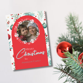 Cartão De Festividades Agulhas de pinheiro verde de arca vermelha natalin