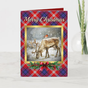 Cartão De Festividades Ainslie Stag & Robin Tartan Personalizado