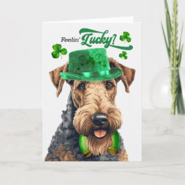 Cartão De Festividades Airedale Terrier Feelin' Lucky Dia de São Patrício