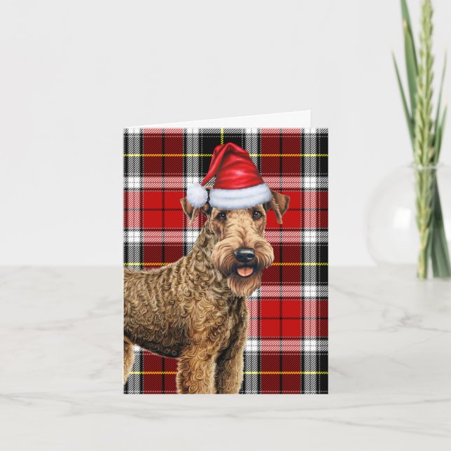 Cartão De Festividades Airedale Terrier Natal Cachorro Vermelho Xadrez Na (Frente)