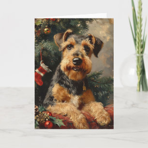 Cartão De Festividades Airedale terrier vintage personalizou o Natal