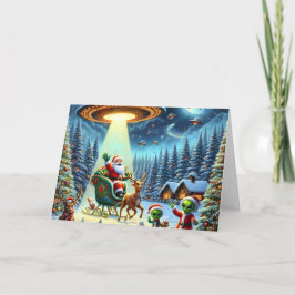 Cartão De Festividades Ajuda de Alienígenas OVNI do Papai Noel Natal