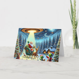 Cartão De Festividades Ajuda de Alienígenas OVNI do Papai Noel Natal