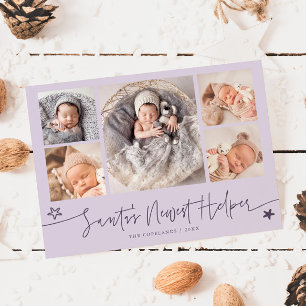 Cartão De Festividades Ajuda de Natal do Papai Noel Roxo Nascimento