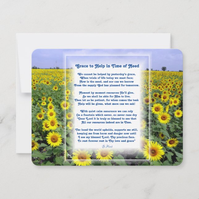 Cartão De Festividades "Ajuda em Tempo de Necessidade" poema cristão  (Frente)