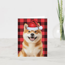 Cartão De Festividades Akita Cachorro de Natal Xadrez Búfalo Vermelho de 