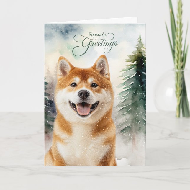 Cartão De Festividades Akita Dog Season's Greetings Woodland (Frente)