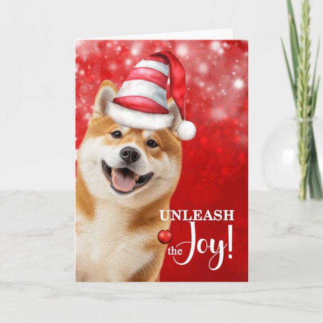 Cartão De Festividades Akita ou Shiba Inu Dog Lança o Natal da Alegria (Frente)