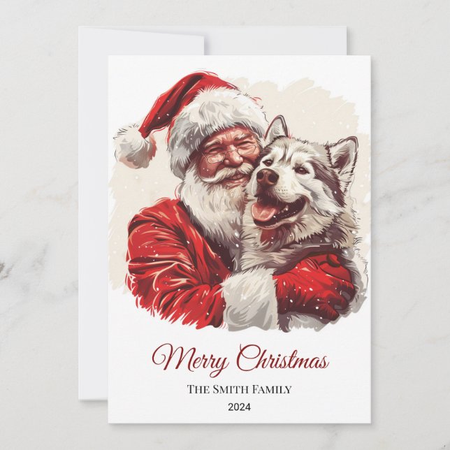 Cartão De Festividades Alaskan Malamute Papai Noel Natal (Frente)