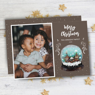 Cartão De Festividades Aldeia de Inverno Bola de Neve Foto Feliz Natal