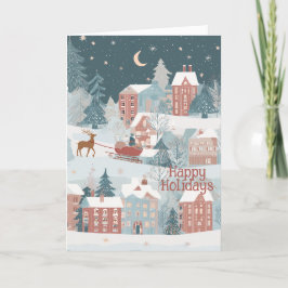 Cartão De Festividades Aldeia De Inverno Encantadora Cena De Aquarelas