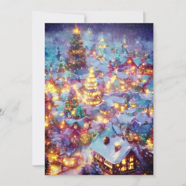 Cartão De Festividades aldeia de Natal com neve orçamento Natal (Frente)