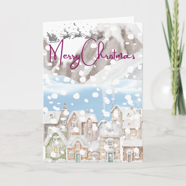 Cartão De Festividades Aldeia de Natal nas Montanhas (Frente)