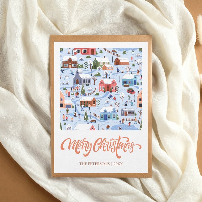 Cartão De Festividades Aldeia de Natal Scandi Não Foto Pastel Cozy (Scandi Christmas Card)