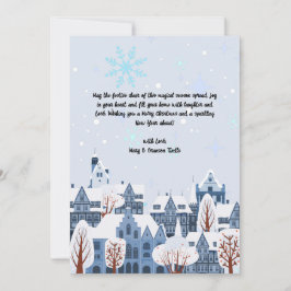 Cartão De Festividades Aldeia de Neve em Aquarela Cena de Inverno