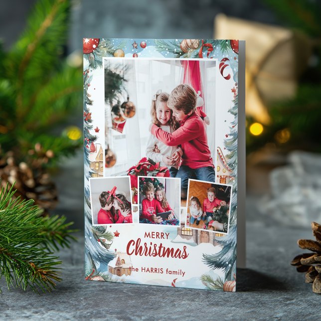 Cartão De Festividades Aldeia de Neve Festiva de inverno, Quatro Fotos (Criador carregado)