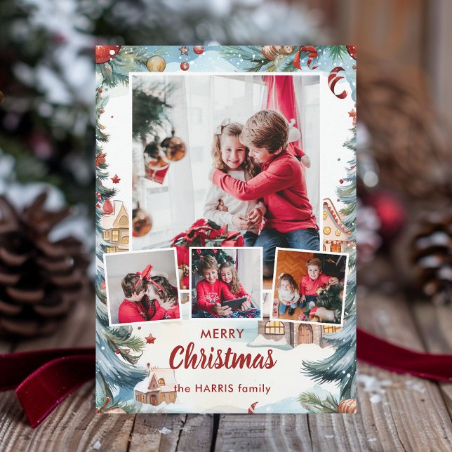 Cartão De Festividades Aldeia de Neve Festiva de inverno, Quatro Fotos (Criador carregado)