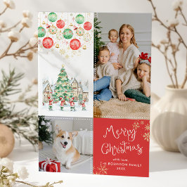 Cartão De Festividades Aldeia Festiva de inverno Feliz Natal Vermelho 2 F