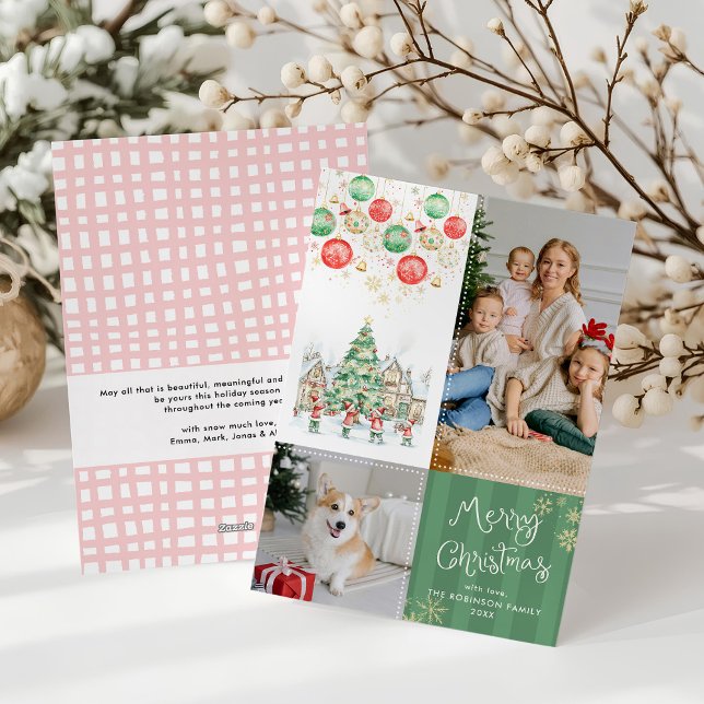 Cartão De Festividades Aldeia Whimsical Winter Village Feliz Natal 2 Foto (Criador carregado)