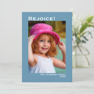 Cartão De Festividades Alegra-te! Natal azul minimalista