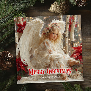 Cartão De Festividades Alegre angelical anjo vermelho dourado festivo mág