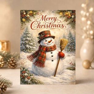 Cartão De Festividades Alegre Boneco de Neve Rústico Natal Feliz Inverno