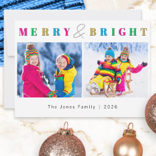 Cartão De Festividades Alegre & Brilhante 2 Fotos Família Moderna Natal