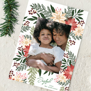 Cartão De Festividades Alegre e Elegante Foto de Poinsettia de Natal com 