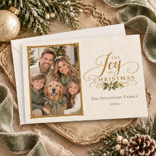 Cartão De Festividades Alegre Foto de Família de Natal em Elegante Verde 