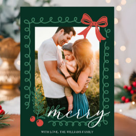 Cartão De Festividades Alegre Natal Vermelho e Verde Desenhado à Mão