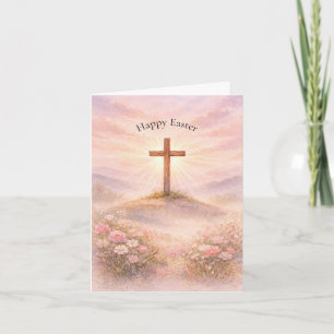 Cartão De Festividades Alegre Páscoa Aleluia Cruz de Madeira Aquarela