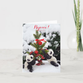 Cartão De Festividades Alegrem-se Natal Ano Novo Pandas em Jogo