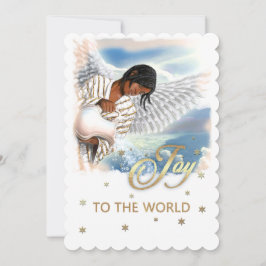 Cartão De Festividades Alegria ao Mundo. Afro-Americano Angel Christmas