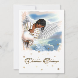 Cartão De Festividades Alegria ao Mundo. Anjo Americano Africano