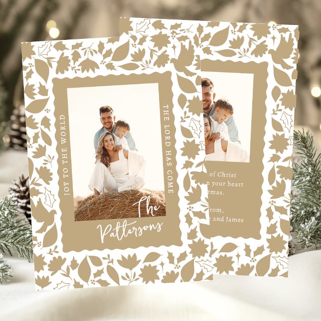 Cartão De Festividades Alegria Ao Mundo Foto De Natal Floral Religioso (Criador carregado)